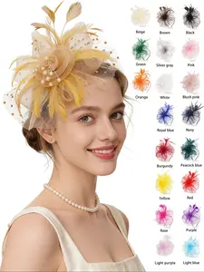 1PCS Fascinators Hats for Women, Garden Tea Party Hats Bulk Vintage Kentucky Hats Multipack Derby Wedding Flower Cocktail Mesh Feathers Hair Clip for Halloween Christmas Party