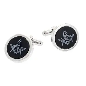 Silver Etched Onyx Diamond Cut Setting Masonic Symbol