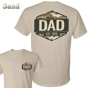 Women's Short-Sleeve Graphic T-Shirt - Camo Badge Dad Design, Small Matching Chest Print, Soft Stylish Cotton Fabric, New Dad Gift, Fathers Day Family Wear - KitchenEra