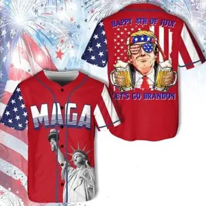 Trump Beer Maga Happy 4th Of July Let's Go Brandon 3D BASEBALL JERSEY SHIRT