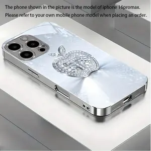 Silver Diamond T-shaped Crystal Light Apple Pattern Electroplated Silver Tempered Glass New Phone Case Suitable for iPhone 17 16, 15, 14, 13, 12, 11 Plus Pro Max