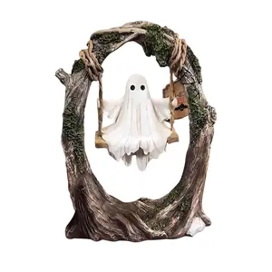 Hanging Ghost Tree Swing Decoration, Cute Swinging Shadow Halloween Statue, Indoor Decor for Desktop Bookshelf Garden Patio Lawn