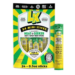 Lorissa's Kitchen Beef Jerky Mini Sticks, Premium Grass Fed & Finished, Original Jalapeño Flavor - 4g Protein, Halloween Snacks, Free from Top 9 Allergens, Non-GMO, Gluten-Free, 0.5 Oz (24 Count)