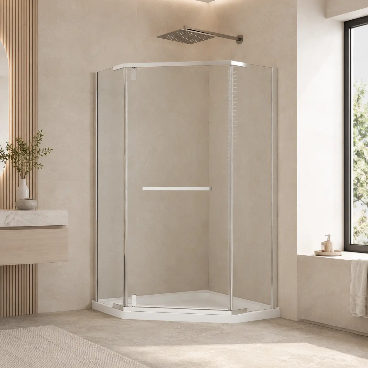 36" W x 72" H Neo-Angle Corner Shower Door – 1/4" (6mm) Thick Clear Tempered Glass with Safety Film & Nano Coating, Framed Pivot Hinge Design, Durable Rust-Resistant Matte Black Finish, Space-Saving for Small Bathrooms, Easy-Clean Scratch-Proof Surface