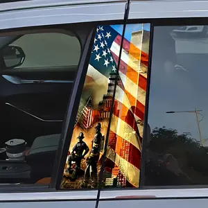 Beautiful Car Center Pillar Stickers, B Column Protection Film, American Flag and Firefighter Tribute, Suitable for Cars, Walls, Windows