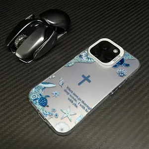 Sea Creatures And Cross Phone Case The Artwork Features A Border Of Blue Ocean Life Me Sleek Profile Enhances Phone’s Look Without Adding Bulk Perfect For Daily Stylish Use For iPhone 17 16 15 14 13 12 11