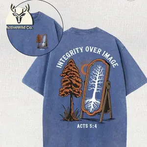 Double-sided Water Washed T-shirt with the Image of Integrity Above All Else, Suitable for Outdoor Adventure Travel on the Streets, and the Preferred Gift for Family, Friends, and Colleagues!