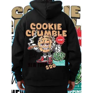 Men's Regular Fit Cartoon Cookie Print Hoodie, Stylish Casual Graphic Hooded Sweatshirt for Daily Wear, Holiday & Outdoor Activities, Trendy Men's New Clothes for Spring & Fall Seasons, Comfortable and Fashionable Outerwear