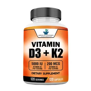 Vitamin D3 5000 IU (125 mcg) + K2 MK7 200 mcg Per Capsule - Gluten Free, Non-GMO, 120 Capsules (120 Day Supply)