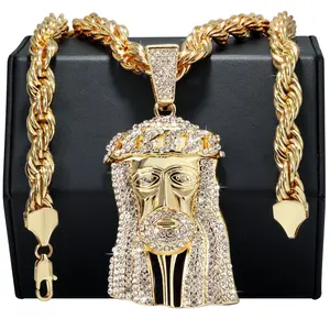 Jesus Piece Fully Iced Cuban Crown | 10mm Rope Necklace Gold Plated