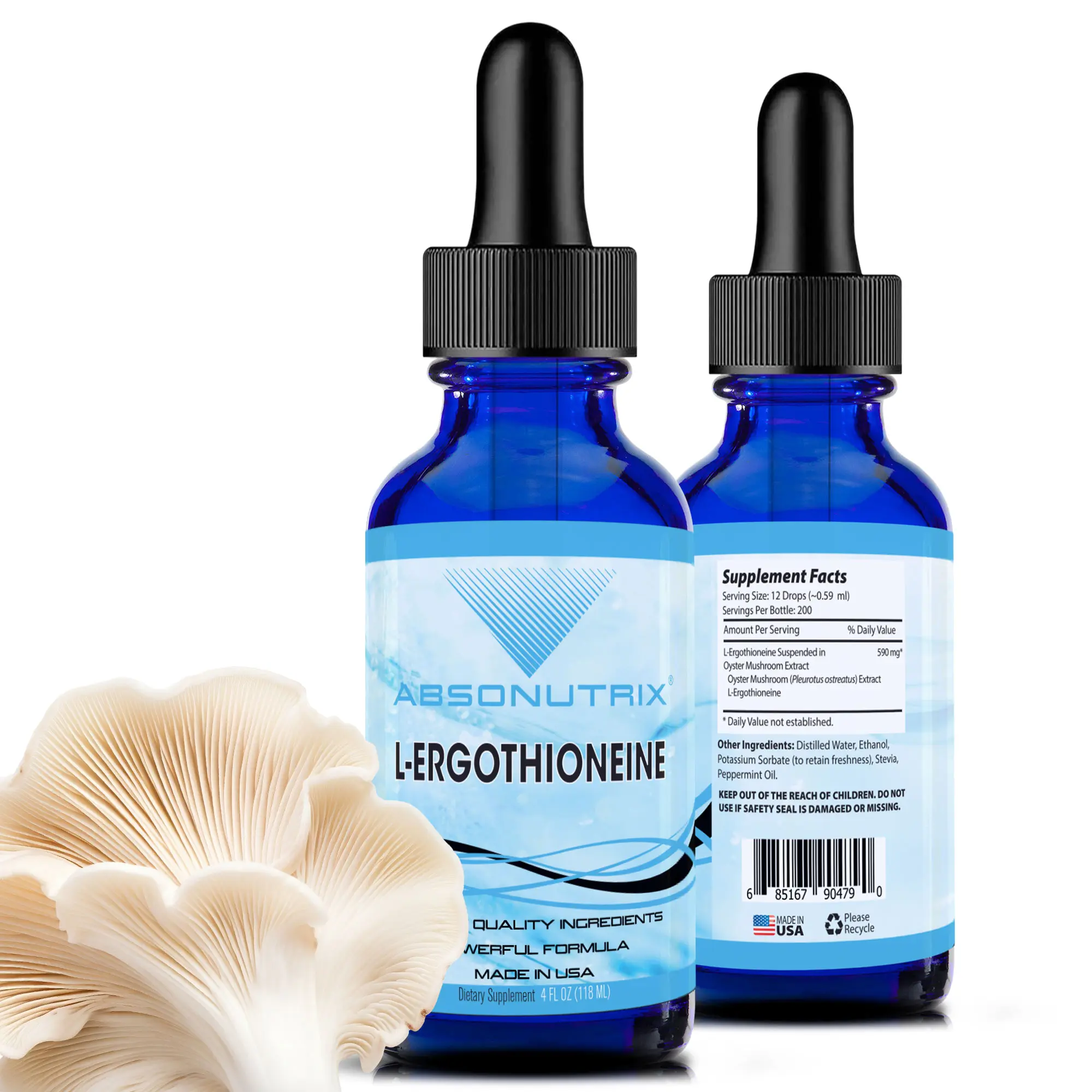 Absonutrix L-Ergothioneine Liquid Supplement Drinks, 590 mg, 200 Servings, Made in USA, Quick Absorption, GMO-Free, GMP Certified, Natural Ingredients, Vision Support, Eye Health, Immune Support Dietary Supplement, Blood Pressure Control