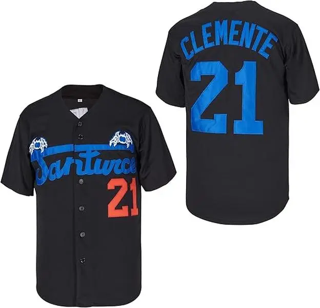 Roberto Clemente Men's #21 Santurce Performance Baseball Jersey Shirt, Boyfriend Style Sports Top, High-Quality Polyester Mesh Breathable Fabric, Short Sleeves, Button Closure, #21 Clemente Pride, Sizes S-XXXL, Jersey Shirts, Boyfriend Cut Flatters Withou