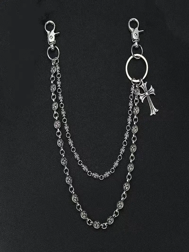 Double Layer Cross Waist Chain, Hip Hop Style, Denim Jeans Chain, Backpack Chain, Sword Bead Decoration, Vintage Punk Wallet Chain