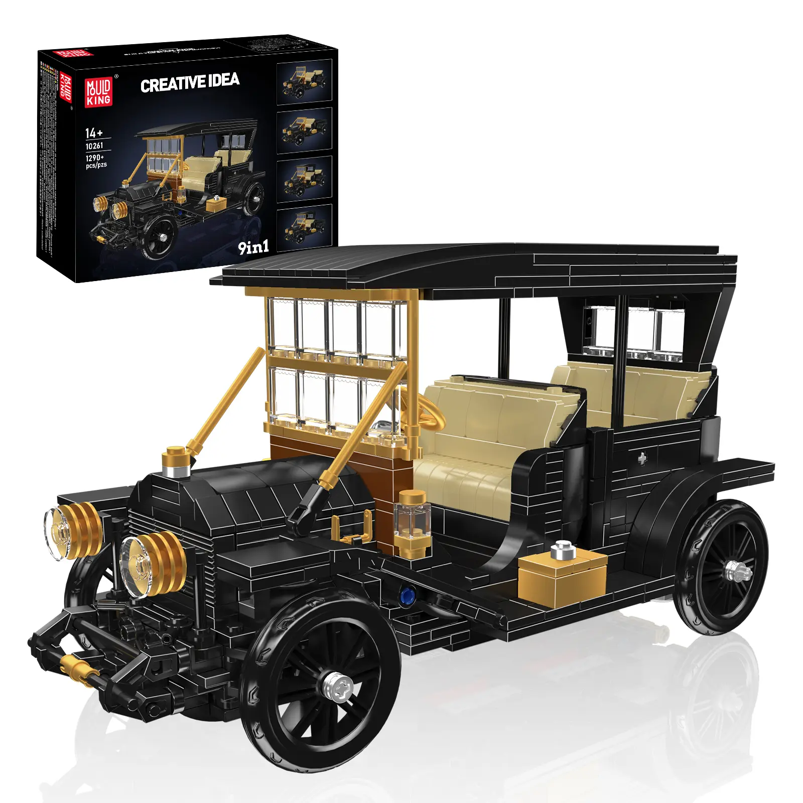 Mould King 10261 Vintage Car Building Kit, over 1,290 pieces – 9-in-1 classic retro model car set for adults and teens aged 14+ (Static Version)