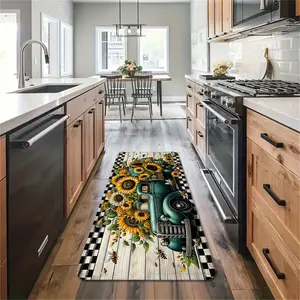 Truck & Sunflower Farmhouse Pattern Spring & Summer Two/Three Piece Kitchen Floor Mat Door Mat Laundry Bathroom Entrance Mat Washable Kitchen Rugs