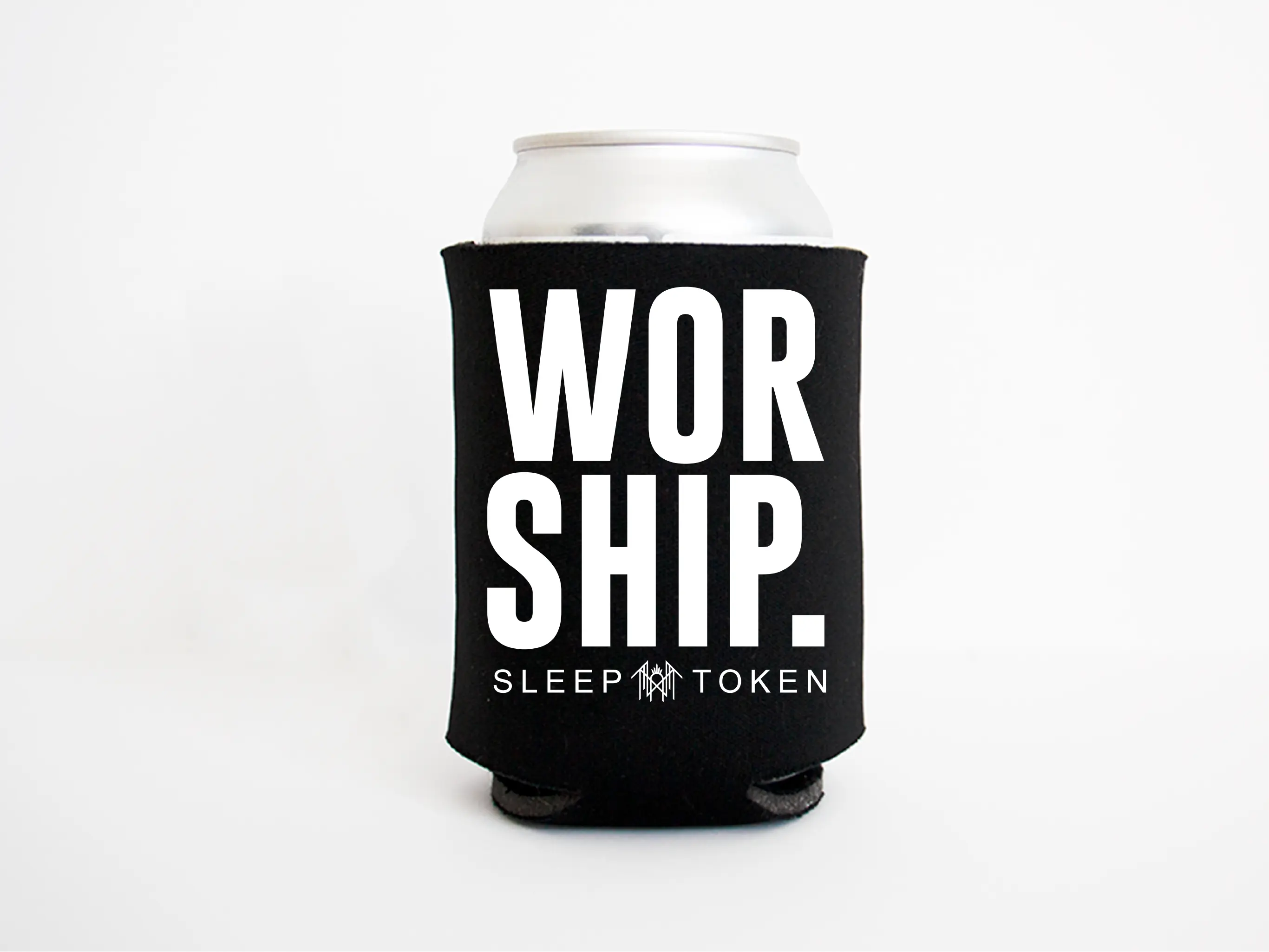 Sleep Token Worship Can Cooler – Black Foam Koozie with Band Name and Logo – Even In Arcadia Inspired Drink Sleeve for Alt Girls, Vessel Worshippers, Metal Fans, Emotional Music Lovers, Concert Essentials, Goth Aesthetic Drink Accessory
