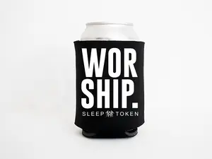 Sleep Token Worship Can Cooler – Black Foam Koozie with Band Name and Logo – Even In Arcadia Inspired Drink Sleeve for Alt Girls, Vessel Worshippers, Metal Fans, Emotional Music Lovers, Concert Essentials, Goth Aesthetic Drink Accessory