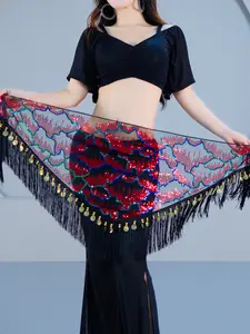 Women's Belly Dance Hip Scarf Skirt Womenswear Fitted with Gold Coins for Rave outfit Dance Party & Class Accessories
