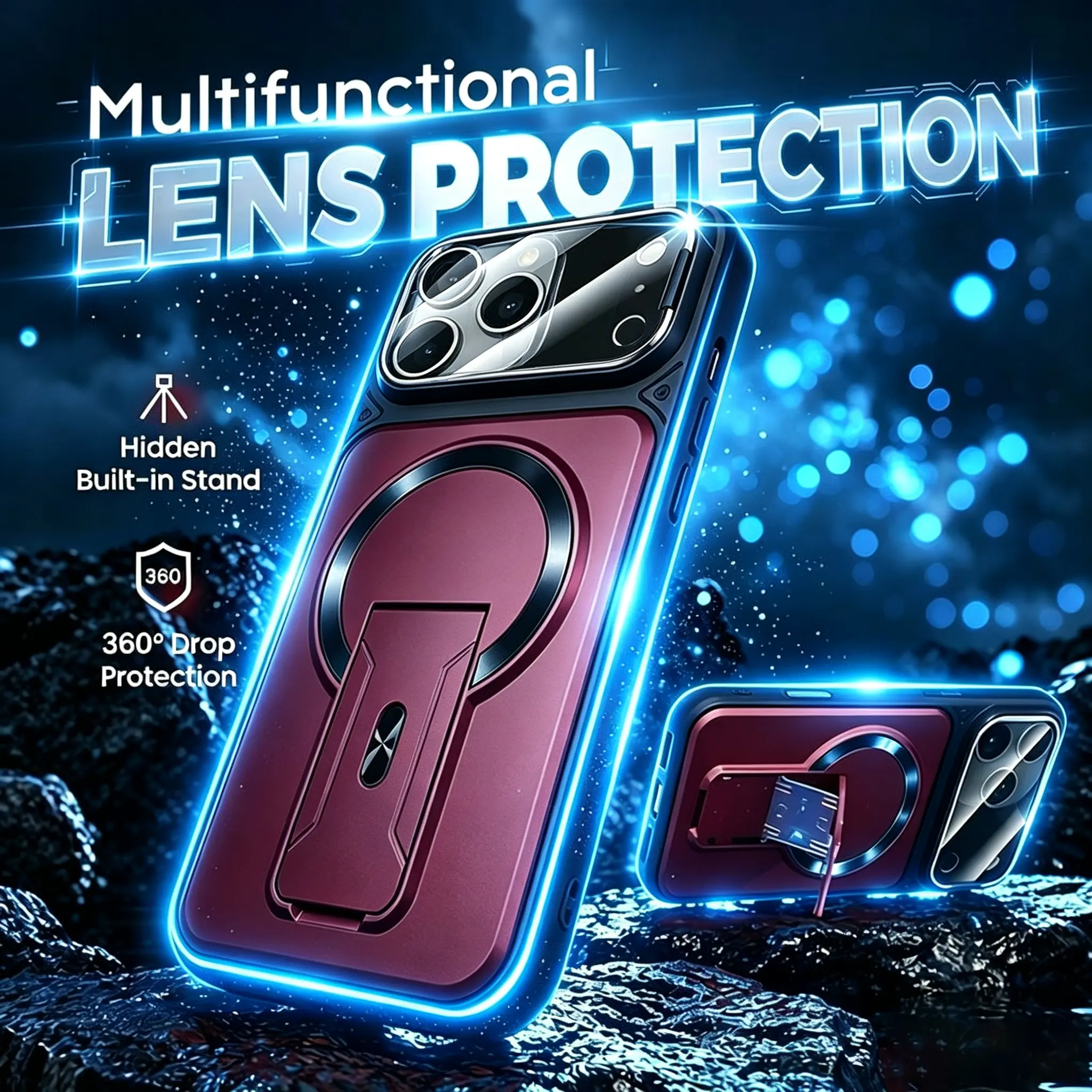 Weseecase Multifunctional Cellphone Casing - iPhone Accessories with Invisible Stand, Camera Cover for Mobile Devices