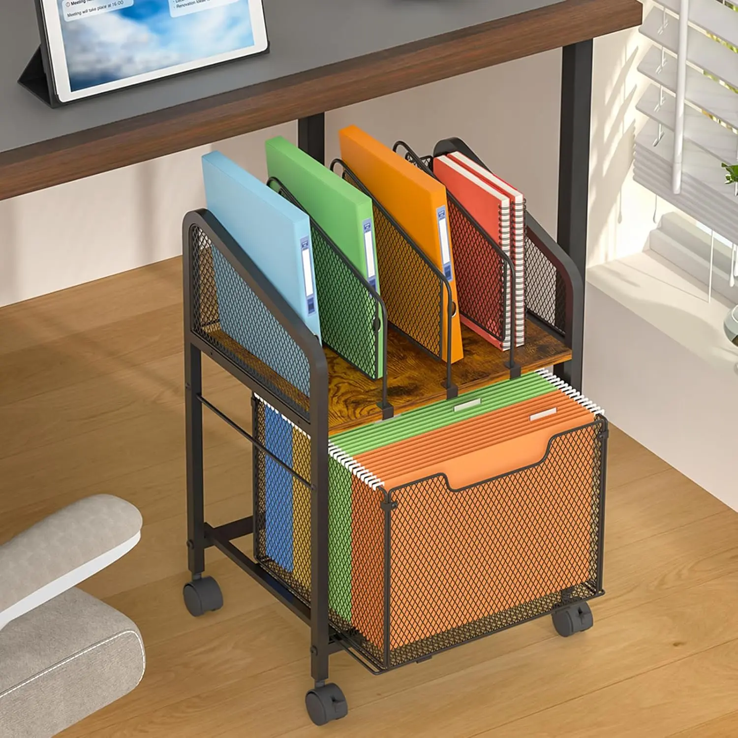 Vertical File Cabinet with Wheels - Lockable Under Desk Storage with Adjustable Dividers, Hanging File Organizer for Home & Office Accessories