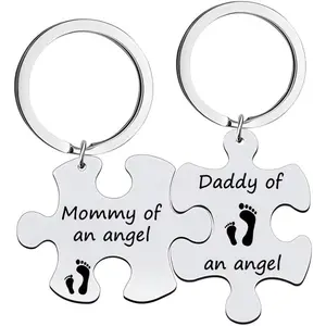 Memorial Puzzle Piece Keychain for Angel Parents, Stainless Steel Sympathy Keepsake, Thoughtful Bereavement Gift for Mom & Dad