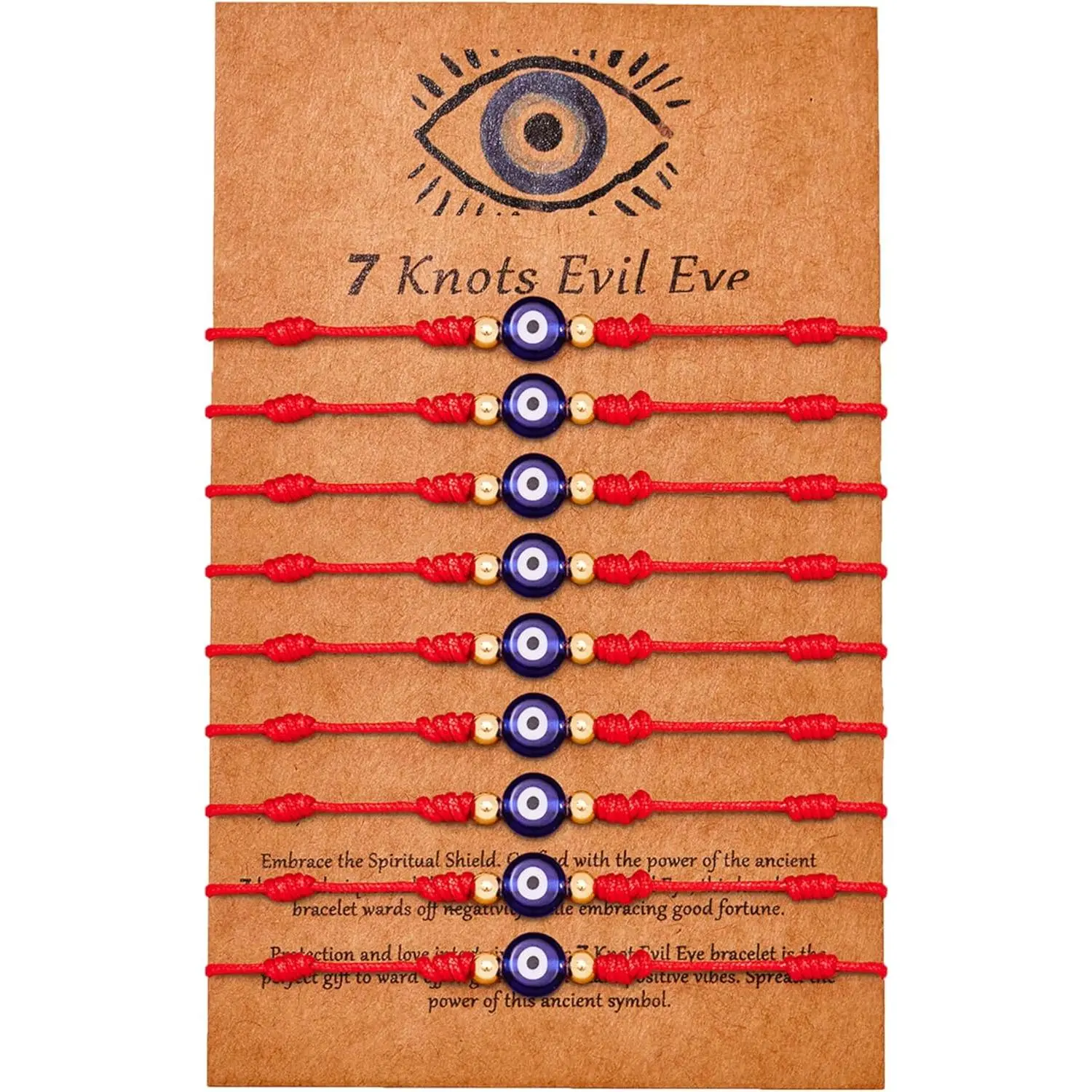 9pcs Evil Eye 7 Knot Lucky Bracelets, Rakhi for Brother and Bhabhi Adjustable Red String Amulet for Women Men with Gold Bead, Protection Jewelry Hand Bracelet