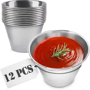 12 Pcs Dipping Sauce Cups – 2.5 Oz Dip Cups with Stackable Design & 2.3″ Diameter, Precision Capacity for Portion Control – Durable Stainless Steel Build, Suited for Hot & Cold Sauces Drinkware