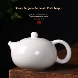White porcelain Xishi teapot, household ceramic kung fu tea set, single pot with filter, simple design, goat fat jade teapot