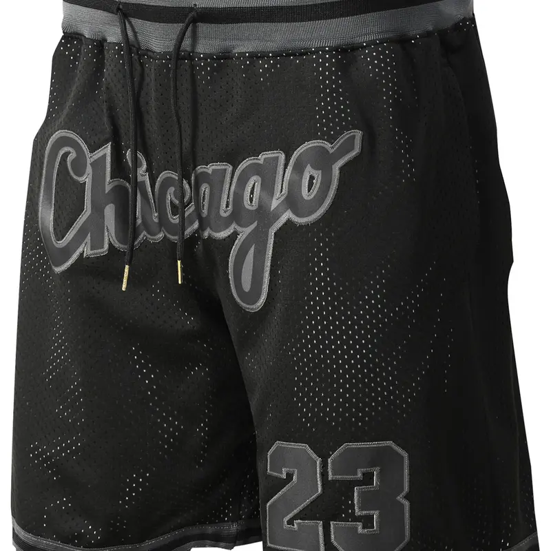 Men's 23 Black Vintage Embroidered Zipper Basketball Shorts, Activewear Shorts, Workout Shorts, Sporty Shorts, Casual Fitted Athletic Fitness Shorts for Spring & Fall, Moderate Fabric Thickness