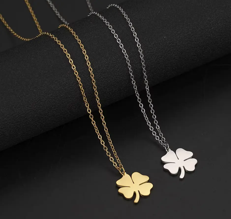 Elegant Stainless Steel Classic Four-Leaf Clover Pendant Necklace (Silver, Gold)