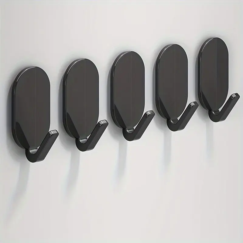 5pcs Heavy-Duty Adhesive Hooks, No Drilling Needed, Rust Resistant, Wall Mounted Hanger for Bathroom & Kitchen - Ideal for Towels, Robes, and Clothes, Casual Style Plastic Hooks
