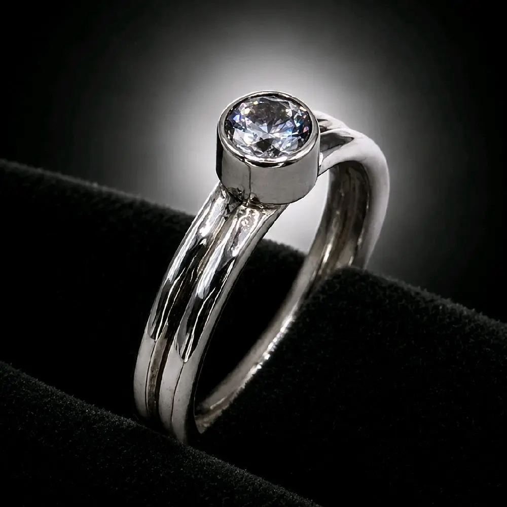 925 Sterling Silver Budgie Bay Double Band Promise Ring - Handmade Adult Women's Stacking Ring with White Sapphire, for Wedding, Anniversary, 1 Month Gifting, Sizes 6.25, 7, Adults