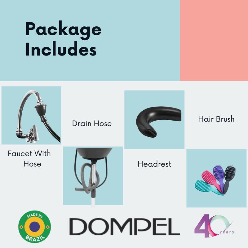 Bundle Wash Unit, Portable Shampoo Sink, Includes Drain Hose and Faucet with Hose, Headrest and Set of 4 Hair Brushes. - Dompel