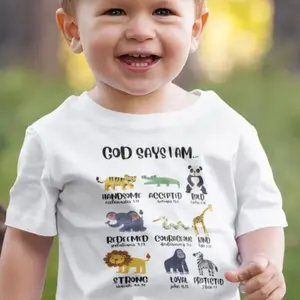 God Says I Am T-Shirt: Toddler Christian Affirmation Tee with Zoo Animals