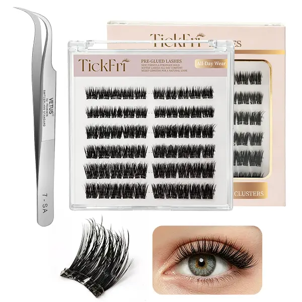 Flower Lashes Kit（10-14mm）pre-glued cluster lashes with curved band -TickFri Lashes-60Pcs