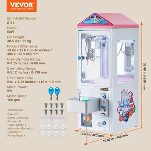 VEVOR Claw Machine, 0-3 Jaw Diameter 0-5 Jaw lifting, Crane Prize Grabber Commercial Arcade Game Toys, Cool Fun Grab-And-Win Machine w/ Light and Sound, Dispenser Vending Toy For Kids, Boys Girls