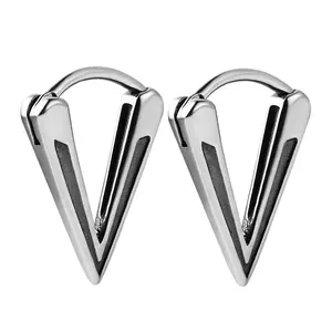 HZMAN Men Women Bike Punk Silver Stainless Steel Triangle Dangle Hoop Earrings