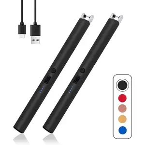 2 PCS Candle Lighter, Windproof Flameless Electric Lighter with Battery Indicator & Child Lock, Rechargeable Arc Design for Camping, BBQ, and Everyday Use (Black) Kitchen Utensils