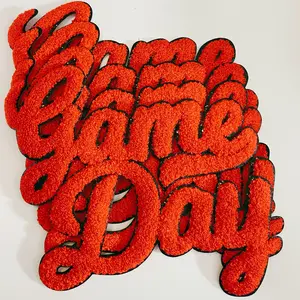 10.5” x 8.5" GAME DAY script in RED - Chenille Patch