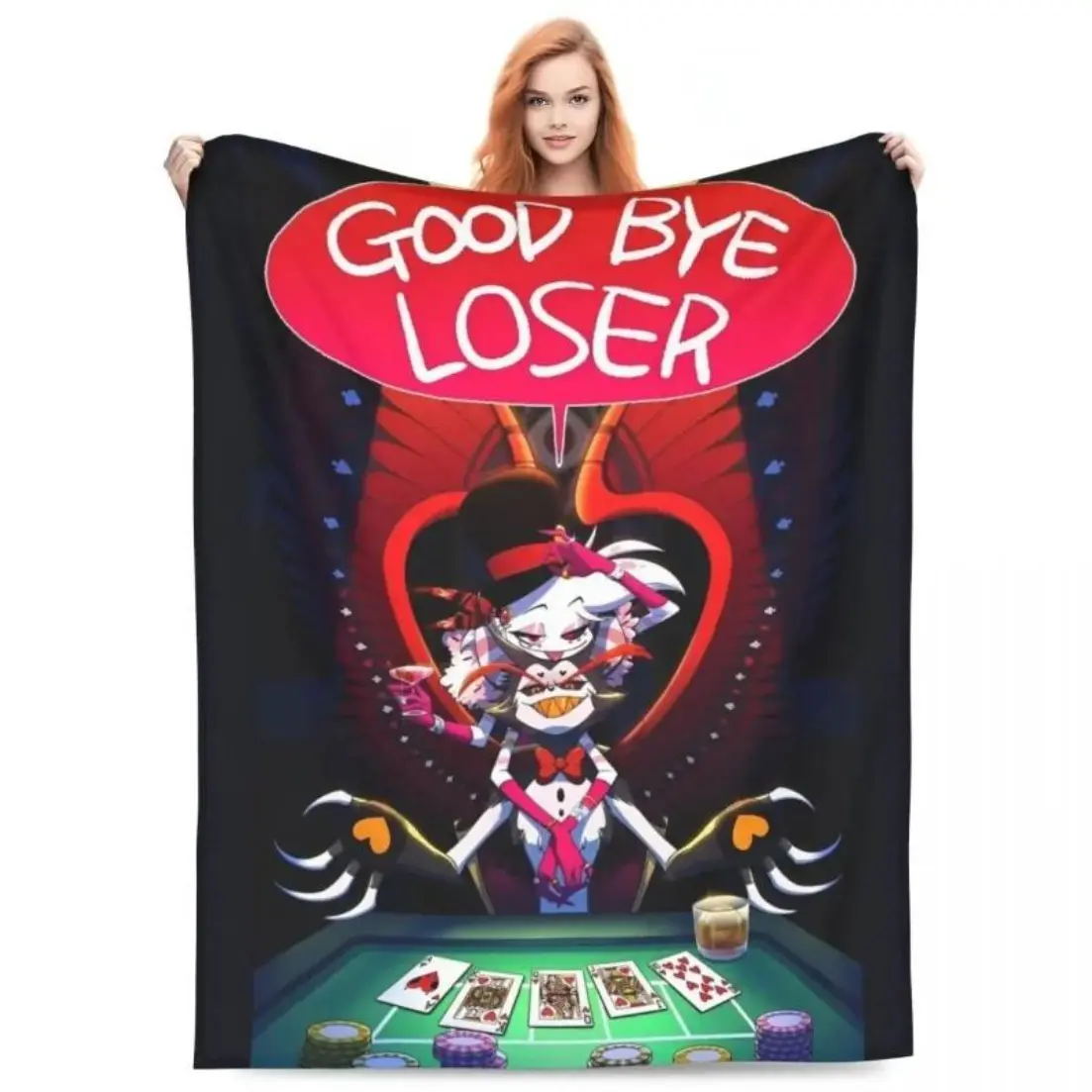 H-Hazbin Hotel Alastor Game Blanket Soft Funny Throw Blanket Cozy Lightweight Plush Portable Cover Blanket For Sofa,Warm Gift For Birthday,Christmas,Warm Haven Textiles