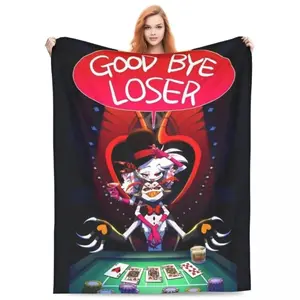 H-Hazbin Hotel Alastor Game Blanket Soft Funny Throw Blanket Cozy Lightweight Plush Portable Cover Blanket For Sofa,Warm Gift For Birthday,Christmas,Warm Haven Textiles