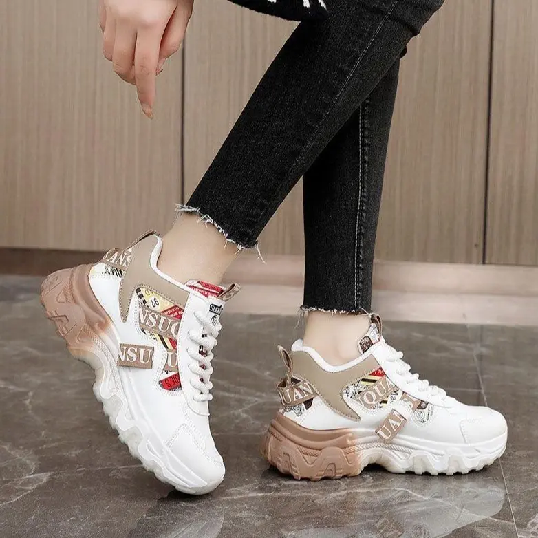 Memorial Day Women's Lace Up Platform Sneakers, Trendy Sneakers, Casual Comfortable Breathable Sports Shoes, Female All-match Round Toe Chunky Sneakers for Daily Life, Thick Sole Sneakers, Casual Lifestyle Sneaker women margiela gats