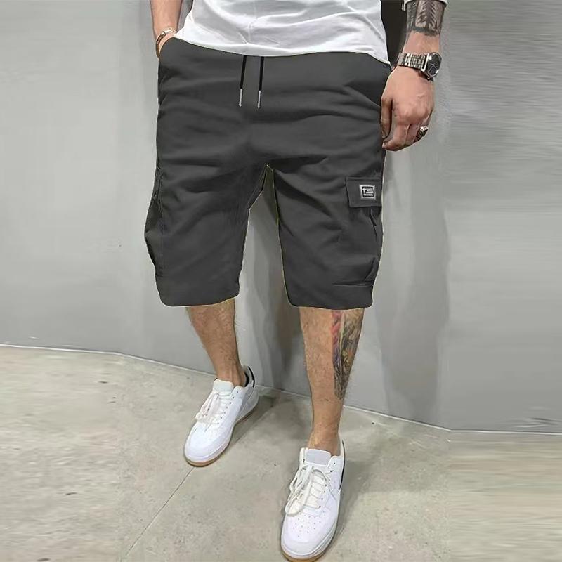 New summer ice silk high-stretch breathable quick-dry sports pants; casual beach shorts available in multiple colors; stylish cargo-style casual shorts with a straight cut, drawstring, and elastic waistband; suitable for everyday commuting and outdoor wea