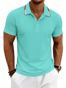 Men's Summer Outfits Short Sleeve Polo Shirt for Daliy Wear, Colorblock Collar Slim Fit Casual Golf Top, Breathable Sporty Style, Ideal for Daily Wear and Sports, Athletic Workout Clothing