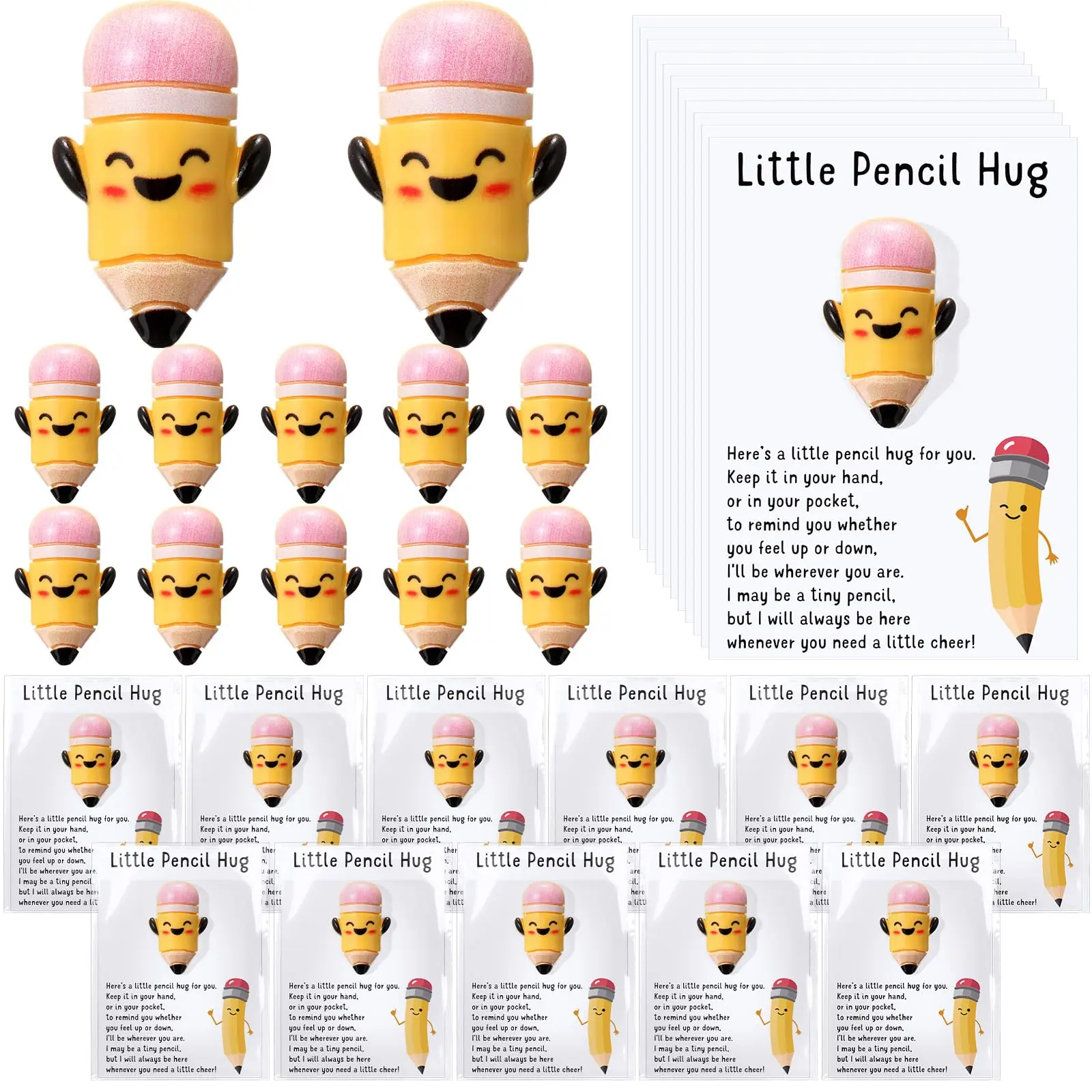 12/30/50 Sets Mini Pencil Hug Back to School Gifts from Teachers Encouragement Pocket Hug Card for Students Class Reward Gift Idea Employee Appreciation Gifts Goodie Bag Stuffers Emotional Support Gifts for Office School Pick Me Up Gift