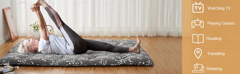 Garvee Twin Size Floral Pattern Japanese Futon Mattress for Adults, Ideal for Guest Rooms, Floor Sleeping, Camping, and Roll-Up Convenience