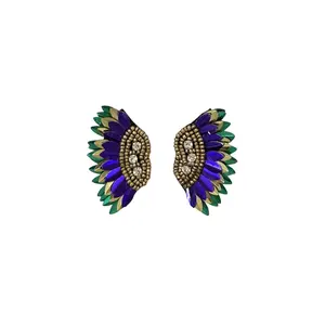 Purple, Green, and Gold Feathered Beaded Earrings (Pair)