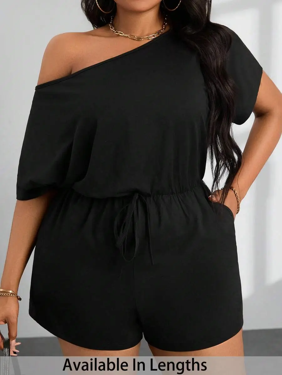 Women's Plus Size Summer Casual Off The Shoulder Short Sleeve Jumpsuit