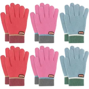 X-GLV02  6 Pairs of Kids Gloves Boys Winter Gloves Stretchy Full Fingers Knitted Gloves Wool Fleece Lined Mittens