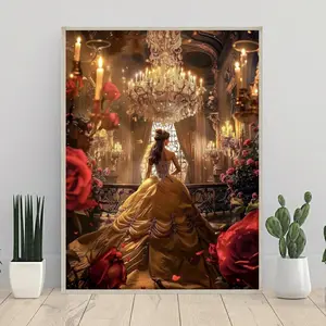 5D DIY Round Diamond Painting Kit Featuring Cartoon Princess Castle, Mosaic Art Image for Home Decoration, Wall Decor for Rooms,Wonderful Holiday Gift for Family, Friends, And Teachers